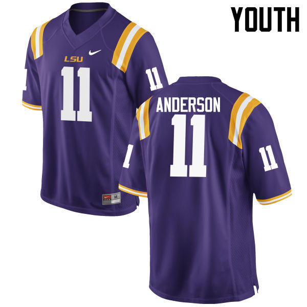 Youth LSU Tigers #11 Dee Anderson College Football Jerseys Game-Purple - Click Image to Close
